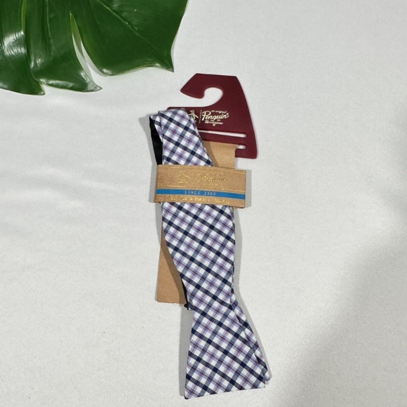 NWT $65 Original‎ Penguin [ BOW TIE ] Plaid Print Adjustable Tie Blue Red - Picture 1 of 6